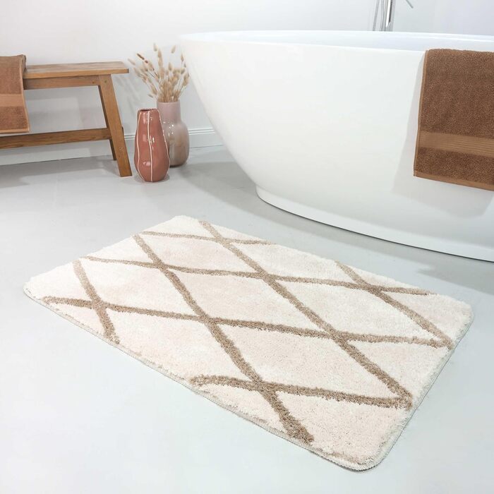 Homie Living Bath Mat, Non-Slip and Washable, Plush and Soft Pile, San Bosa (70 x 120 cm, Beige Sand) Beige Sand 70 x 120 cm