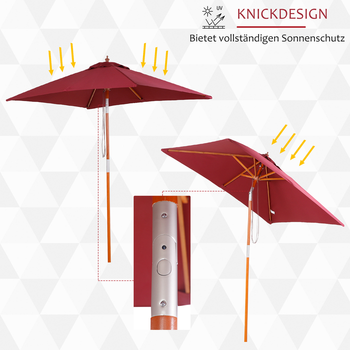 Outsunny Canopy Umbrella, Balcony Parasol made of Fir Wood, 3-Level Adjustable, Burgundy, 200x150x230cm for Garden & Terrace