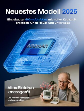 Тонометр на плече Oberarm з голосовим оповіщенням, LED-дисплеєм, для обхвату плеча 22-42 см, пам'ять на 3 користувача, зарядка Type-C, чорний