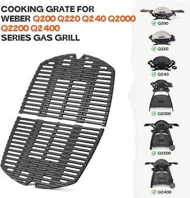 Решітка для гриля Onlyfire з чавуну, сумісна з Weber Q200, Q220, Q240, Q2000, Q2200, Q2400 (замінник Weber 7645, 2 шт.)