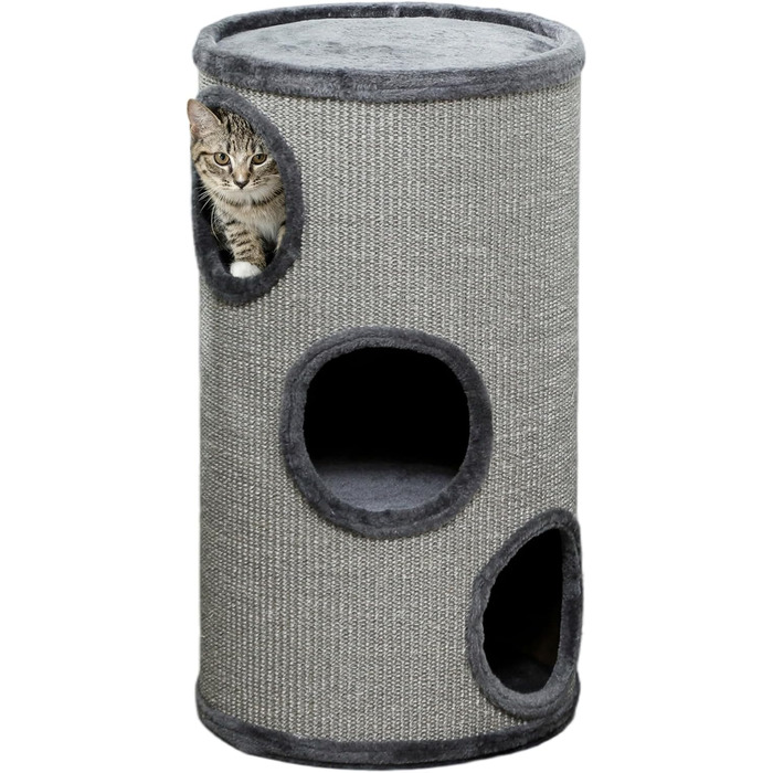 Кігтеточка PawHut 70 см, 3-ярусна, сіра, з плюшевим облямівкою, для котів