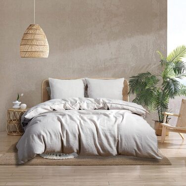 CHUFFED Linen Bedding Set 220x240 3-Piece Bedding Set 100% Natural Linen Bedding - 1 Duvet Cover 220x240 cm + 2 Pillowcases 80x80 cm with Zipper, Soft Breathable, Natural Linen 220x240 cm