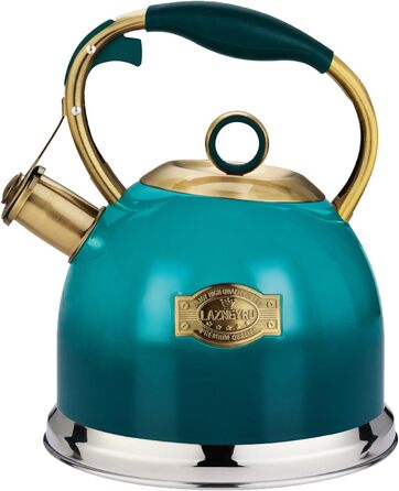 Чайник-свисток 3л з нержавіючої сталі з термостійкою ручкою, для індукційних плит (блакитний)