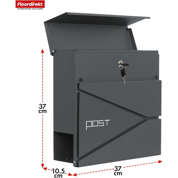 Поштовий ящик Floordirekt Jean Anthrazit з газетницею, замком та великим отвором для кореспонденції, антрацит