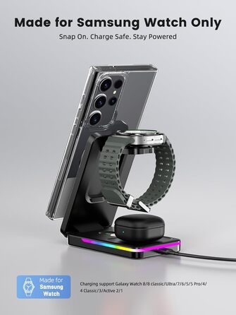 Магнітна зарядна станція 3-в-1 для Samsung Galaxy S26 Ultra, S25, Z Fold 7, Z Flip 7, Galaxy Watch Ultra 8/7/6 та Buds Pro 3 - бездротова, складна, чорна