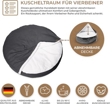 Lous® Fluffy Dog Bed, Dog Cave, Washable, Large Dogs, Small Dogs and Cats, Cat Bed, Removable Cover (L x B Variant (approx. 72cm), Beige)