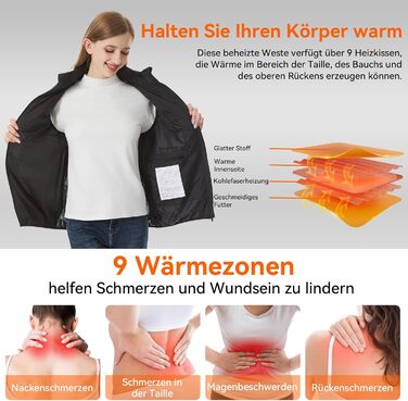 Обогрівальний жилет для чоловіків та жінок - USB жилет з 9 зонами нагріву та 3 рівнями температури, ідеальний для кемпінгу та піших прогулянок (Powerbank не входить до комплекту), чорний, 3XL