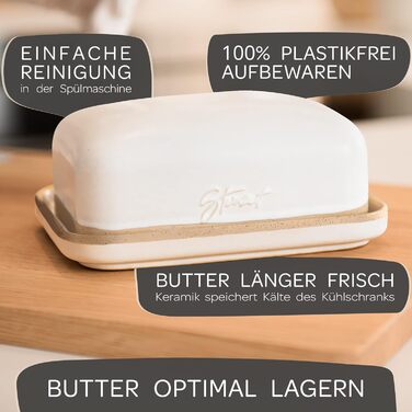 Stone Age Design Butter Dish - Ceramic Butter Dish for all common butter (250gr) - Butter bell and butter crock with unique design - Butter dish and butter box, dishwasher safe.