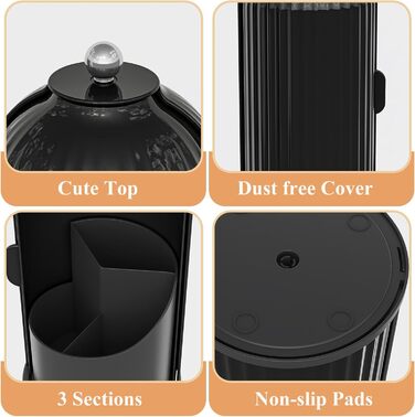 Dustproof Toothbrush Holder with Cover, Rotating Holder for Electric Toothbrush and Toothpaste for Bathroom Countertop, 3 Compartments, Makeup Brush Organizer, Completely Black