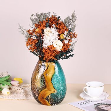Hand Blown Blue-Green Glass Vase - Murano Style Table Decor for Flowers & Living Room