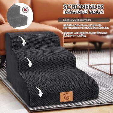 Сходинки для собак Myiosus: 2 сходинки, водонепроникні, протиковзкі, для диванів та ліжок, знімний чохол, портативні, підходять для котів та собак маленьких порід (Чорний)