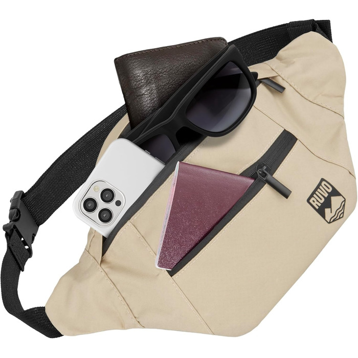 RUVO® Поясна сумка для чоловіків та жінок | Стильна сумка на пояс з 4 відділеннями на блискавці | Підходить для будь-яких активностей (Бежевий)