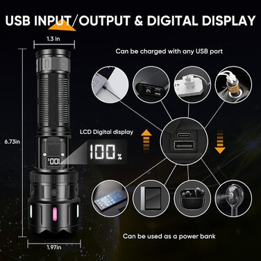 Ліхтар LED Windfire 20W, 990000 люмен, тактичний, водонепроникний, 5 режимів, для кемпінгу та активного відпочинку
