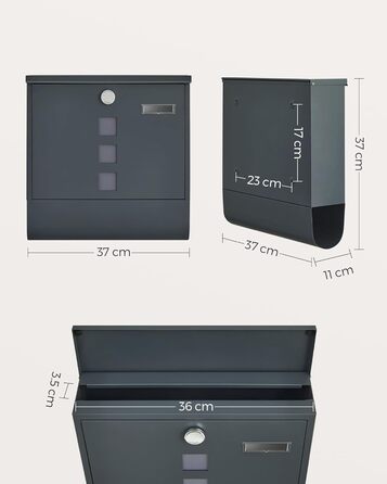 Поштова скринька SONGMICS з замком, оглядовим вікном та відділенням для газет, антрацит, 30.8x33.8x10 см (GMB20AG)