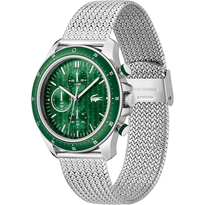 Годинник чоловічий Lacoste Neo Heritage Chronograph Quartz срібний з браслетом (сталь/силікон)