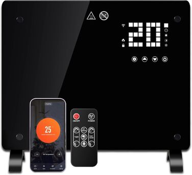 Конвектор DONYER POWER 2500W з Wi-Fi, чорний, з таймером та дистанційним керуванням, скляна панель