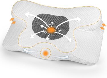 Ортопедична подушка Gaethra з Memory Foam для шиї, регульована висота, 63 x 34 x 9/12 см, білий