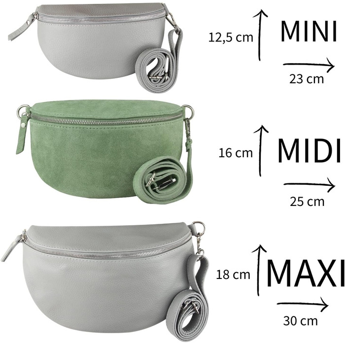 Сумка поясна жіноча Frentree® шкіряна, виготовлена в Італії, крос-боді, через плече, срібний блискавка, велика (Midi срібло бірюза замша)