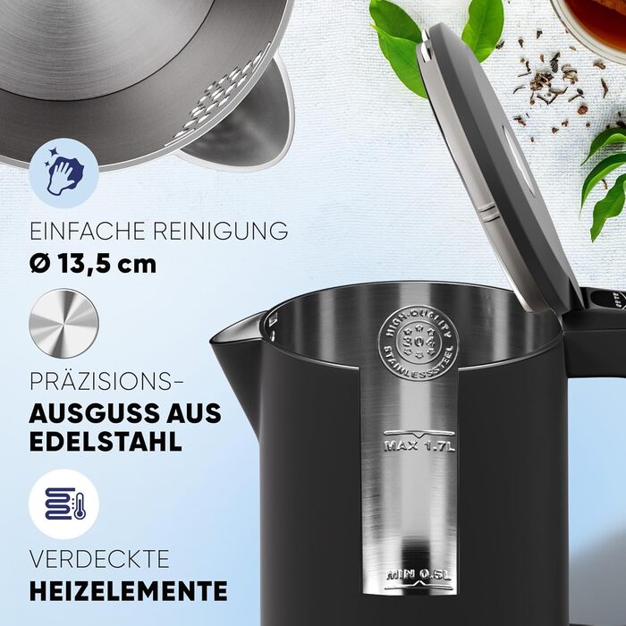 Stillstern Kettle with Temperature Setting [1.7L | 40-55-70-85-100°C], 12 Hour Keep Warm, Precision Stainless Steel Spout, Anti-Fingerprint, Fast Heating [2200W], Quiet, Stable Base