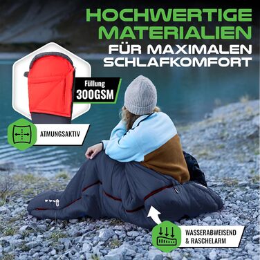 Сплячий мішок MOUNTREX® - компактний та ультралегкий (760г/1500г) - Outdoor (100GSM) / 3-4 сезони (300GSM) - Мумієвидний спальний мішок – кемпінг, подорожі, фестивалі – теплий та з'єднуваний (Темно-синій/Червоний)