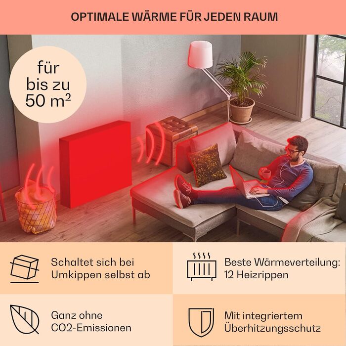 Електричний масляний радіатор Klarstein Thermaxx 2500 - опалення, 2500 Вт, 5-35°C, LED-дисплей, таймер, ролики, білий/чорний