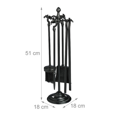 Relaxdays 5-Piece Fireplace Tool Set, Cast Iron