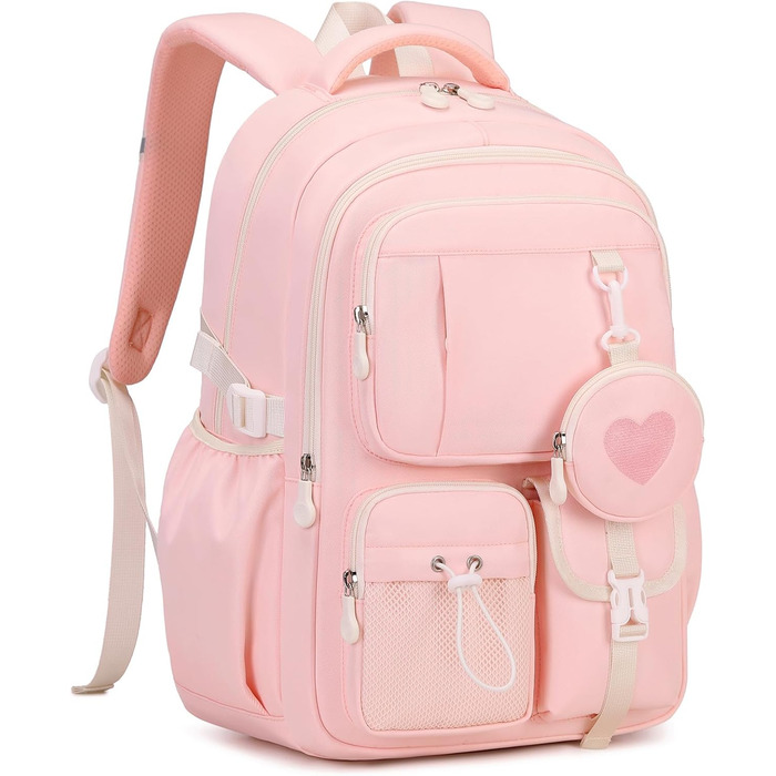 Шкільний рюкзак для дівчаток 1-5 класів з милим гаманцем, стильний рюкзак для школи та подорожей (рожевий)