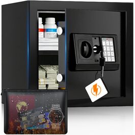 Цифровий домашній сейф на 40л з кодовим замком та вогнетривкою сумкою, USB-C, знімною полицею та сигналізацією для грошей, документів A4 та цінностей