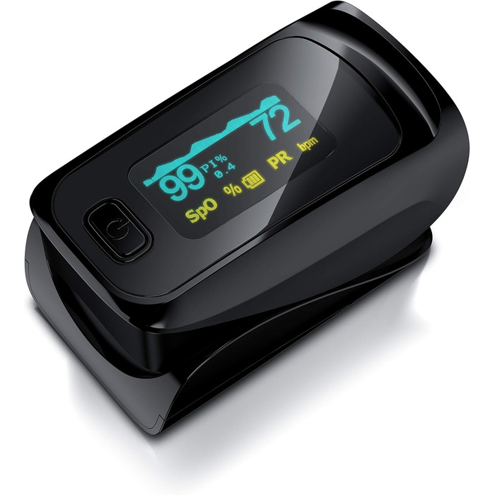 Пульсоксиметр на палець Medicinalis - вимірювання SpO2, пульсу, OLED дисплей, індикатор заряду батареї, тривога, однокнопкове управління, чорний