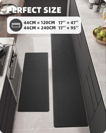 Комплект кухонних килимків Color G, 2 шт, чорний, 44x75 см + 44x150 см, мийні, нековзні, водо- та олієстійкі, гумова основа, для кухні, їдальні та коридору