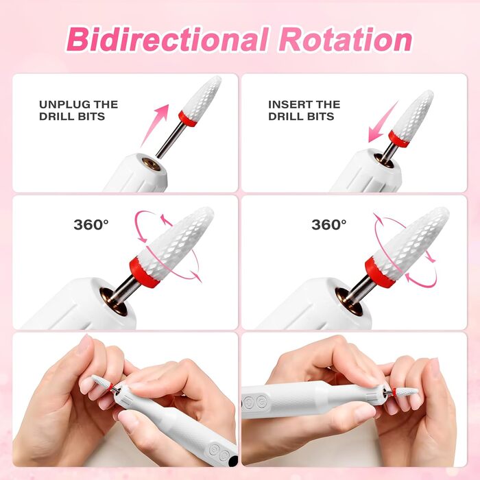 Професійний бездротовий апарат для манікюру та педикюру Brencco, 12 в 1, 18000 об/хв, 8 насадок, зарядка Type-C, для дому та салону