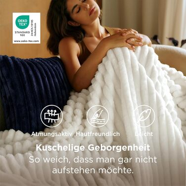 BEDSURE Плед-декор для дому - теплий вовняний та флісовий плед, покривало на диван, м'який, великий, ковдра для вітальні, 150 x 200 см, білий