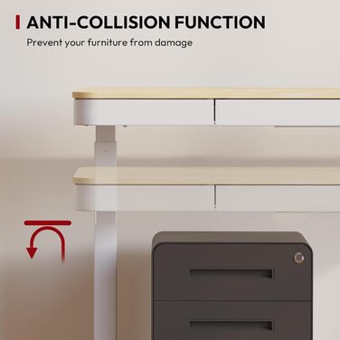 Електричний стіл Sanodesk з регулюванням висоти, ящик, сенсорне керування, USB-порти, 120 x 60 см, білий, 120 x 60 x (73.5-118) см