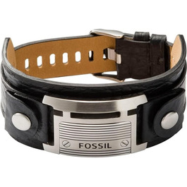 Чоловічий браслет Fossil з натуральної шкіри або нержавіючої сталі, різні застібки (магнітна, складна, пряжка), колір ебену (чорний)
