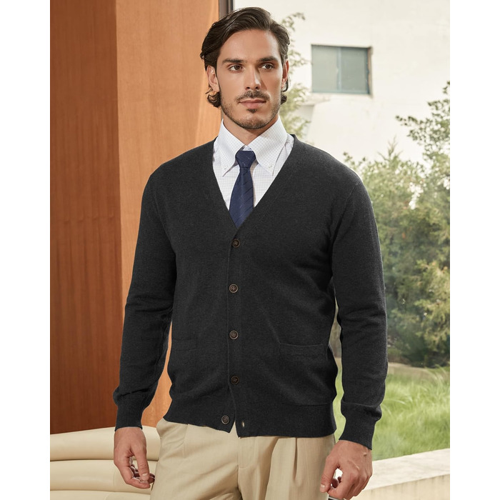 Чоловічий кардиган Kallspin з 100% бавовни, V-подібний виріз, довгі рукави, на ґудзиках та з кишенями, темно-синій, розмір M