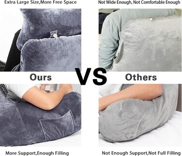 Подушка для сидіння в ліжку, диван, для дорослих, з кишенями, сірого кольору