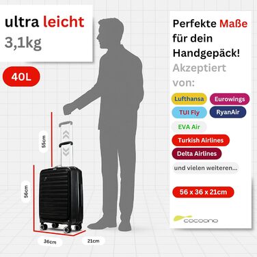 Чорний валіза-тролі 100 літрів з TSA замком - валіза з жорстким корпусом для подорожей