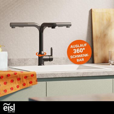 Кран кухонний гнучкий EISL Flexo з нержавіючої сталі/чорний, 360° обертання, високий вилив, шланг Soft-Touch, 2 функції, NI186FLNIB