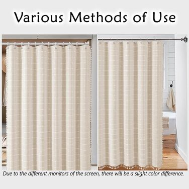 Штора для душу Boho бежева, льон, 120x180 см - сільський стиль, з пензликами