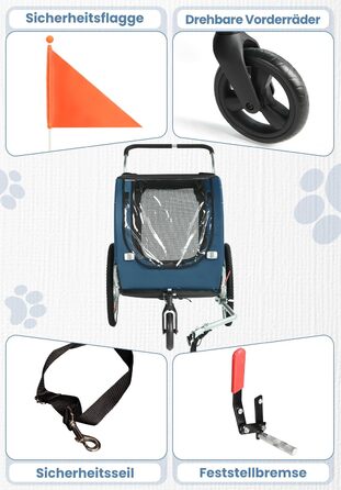 SEPNINE® Причіп для собак XL 2-в-1: велосипедний та візок для собак з відбивачами та гальмом, 600D Oxford Canvas, вантажопідйомність до 40 кг - Оранжевий (Синій)