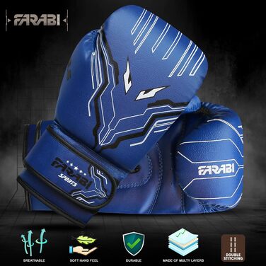 Боксерські рукавички Farabi для дітей (6oz, синій) – MMA, Муай Тай, бокс, тренування, 5-10 років