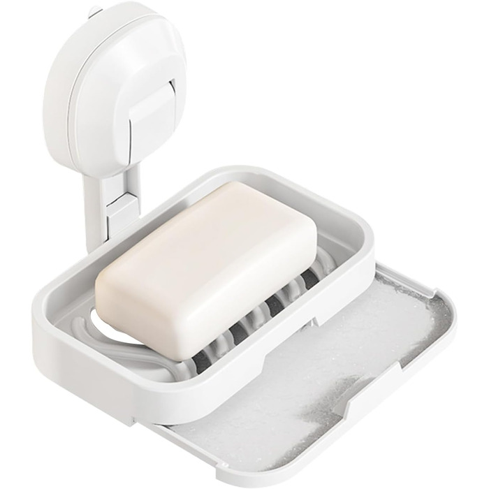 Тримач для мила настінний з піддоном для води, без свердління, з ящиком, з пластику, білий