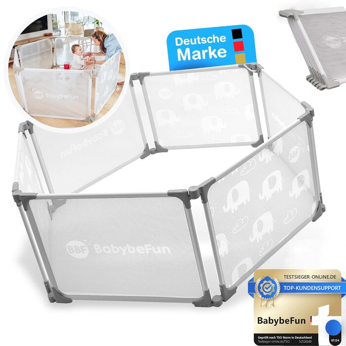 BabybeFun Playpen - Folding [Extra Stable] Baby Gate Playpen, Fire Guard/Child Safety Gate for Cooking, Cleaning, and Relaxing, 6-Piece Set (Base)