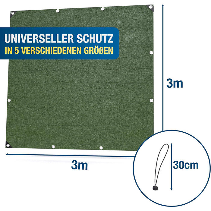 Professional Tarp 240 g/m² [3x4m] - Robust woven tarp with eyelets - Waterproof and UV resistant tarp - Tarp Outdoor - Weatherproof all-purpose tarp including 6 tarp straps (3 x 3 m)