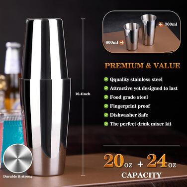 Набір шейкер для коктейлів Barkeeper-Kit: 15-ти частинний набір барного інвентарю з акриловим підставкою. Ідеально для приготування напоїв вдома, в барі, на вечірках. Срібний колір.