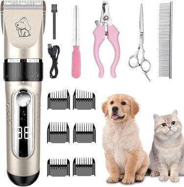 Професійна машинка для стрижки собак IPX7, водонепроникна, з LCD-дисплеєм, золота