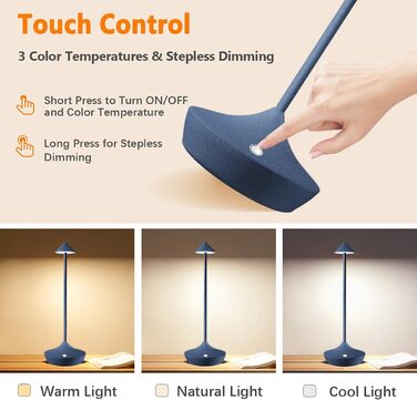 Набір з 2-х світлодіодних акумуляторних настільних ламп Hapfish бездротових, диммуються, алюмінієві, водонепроникні, для дому, тераси, ресторану (Коричневий/Синій)