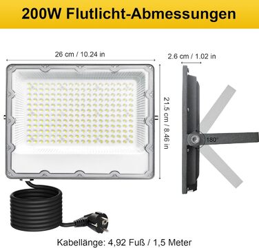 Комплект із 2 LED прожекторів для вулиці 100Вт, 8910Лм, холодне біле світло 6500K, IP66 водонепроникний, з євровилкою, для безпеки, двору, саду