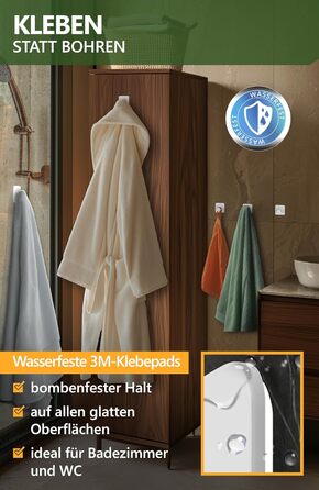 Набір гачків для рушників 4smile, 6 шт. - без свердління, з нержавіючої сталі, водонепроникні, для ванної кімнати