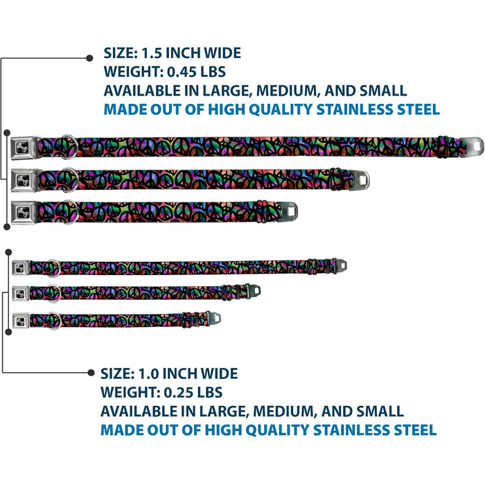 Нашийник для собак Buckle-Down Peace Psychedelic - 1' (2.5 см) ширина, обхват шиї 38-66 см, великий, багатокольоровий